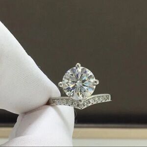 2CT Certified Brilliant Cut Moissanite Wedding Crown Women Ring Size 7.5
